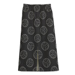 Black And White Volleyball Pattern Print Cotton Front Slit Maxi Skirt