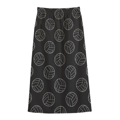 Black And White Volleyball Pattern Print Cotton Front Slit Maxi Skirt