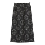Black And White Volleyball Pattern Print Cotton Front Slit Maxi Skirt