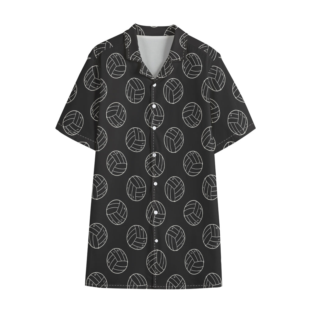 Black And White Volleyball Pattern Print Cotton Hawaiian Shirt