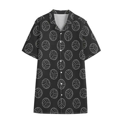 Black And White Volleyball Pattern Print Cotton Hawaiian Shirt