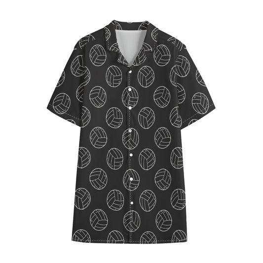 Black And White Volleyball Pattern Print Cotton Hawaiian Shirt