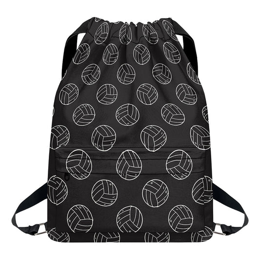 Black And White Volleyball Pattern Print Drawstring Backpack