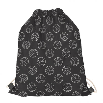 Black And White Volleyball Pattern Print Drawstring Bag