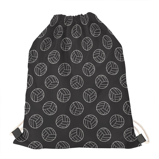 Black And White Volleyball Pattern Print Drawstring Bag