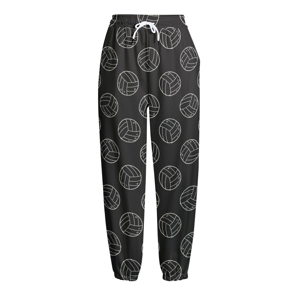 Black And White Volleyball Pattern Print Fleece Lined Knit Pants