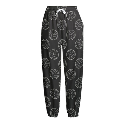 Black And White Volleyball Pattern Print Fleece Lined Knit Pants