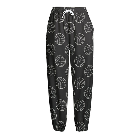 Black And White Volleyball Pattern Print Fleece Lined Knit Pants