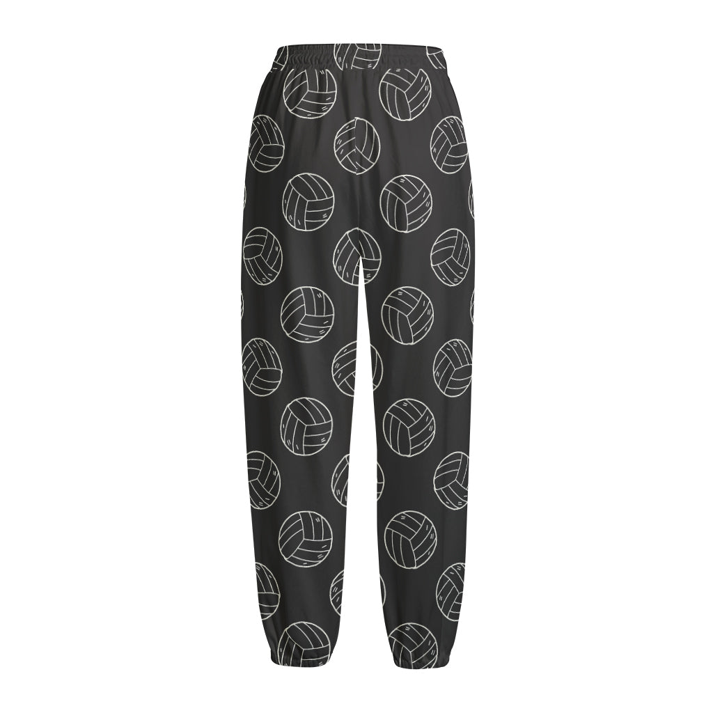 Black And White Volleyball Pattern Print Fleece Lined Knit Pants