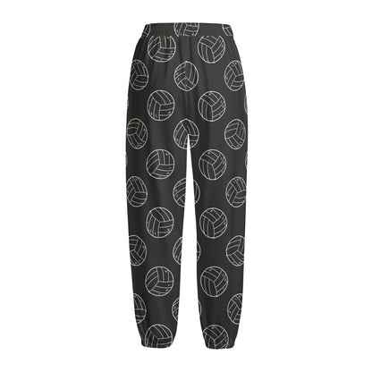 Black And White Volleyball Pattern Print Fleece Lined Knit Pants