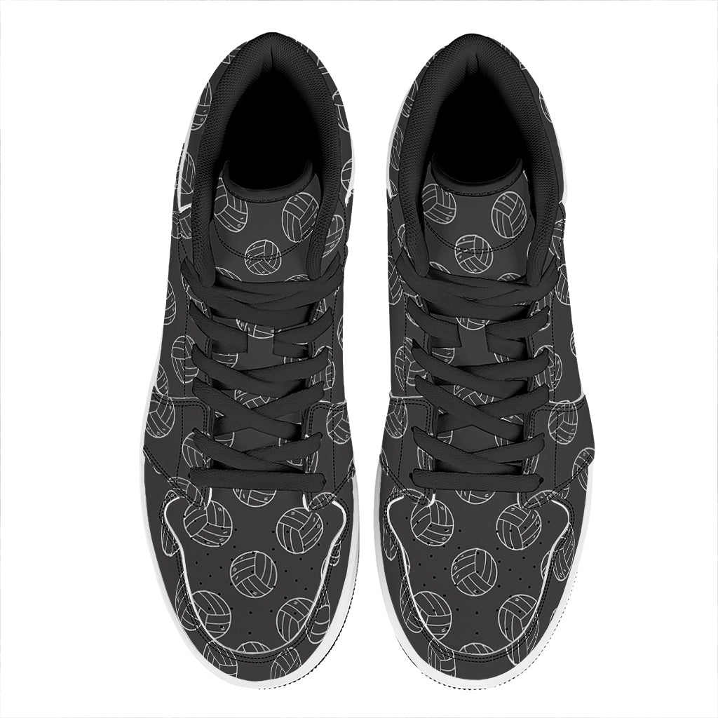 Black And White Volleyball Pattern Print High Top Leather Sneakers