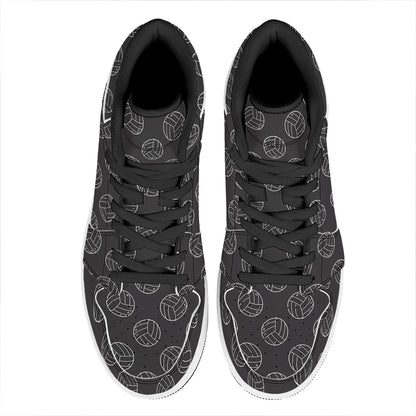 Black And White Volleyball Pattern Print High Top Leather Sneakers