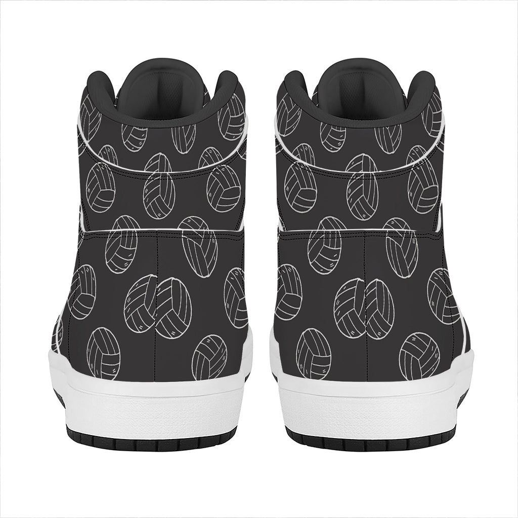 Black And White Volleyball Pattern Print High Top Leather Sneakers