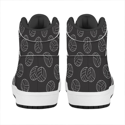 Black And White Volleyball Pattern Print High Top Leather Sneakers