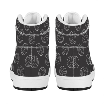 Black And White Volleyball Pattern Print High Top Leather Sneakers