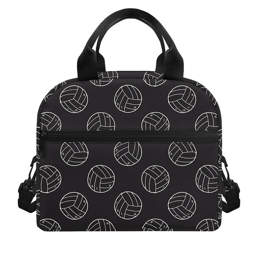 Black And White Volleyball Pattern Print Insulated Lunch Bag