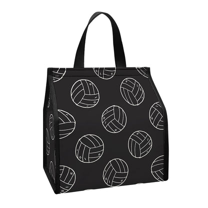 Black And White Volleyball Pattern Print Insulated Lunch Tote