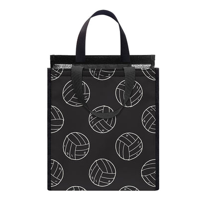 Black And White Volleyball Pattern Print Insulated Lunch Tote