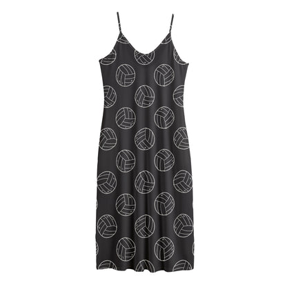 Black And White Volleyball Pattern Print Jersey Midi Cami Dress