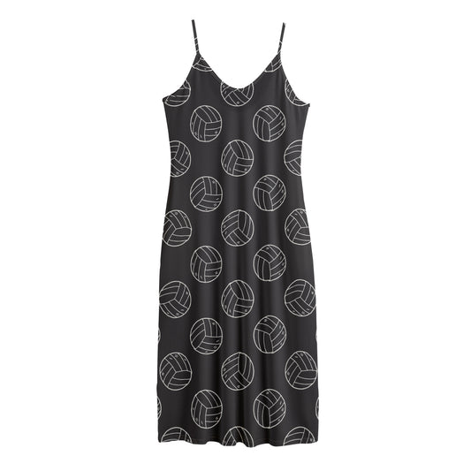 Black And White Volleyball Pattern Print Jersey Midi Cami Dress