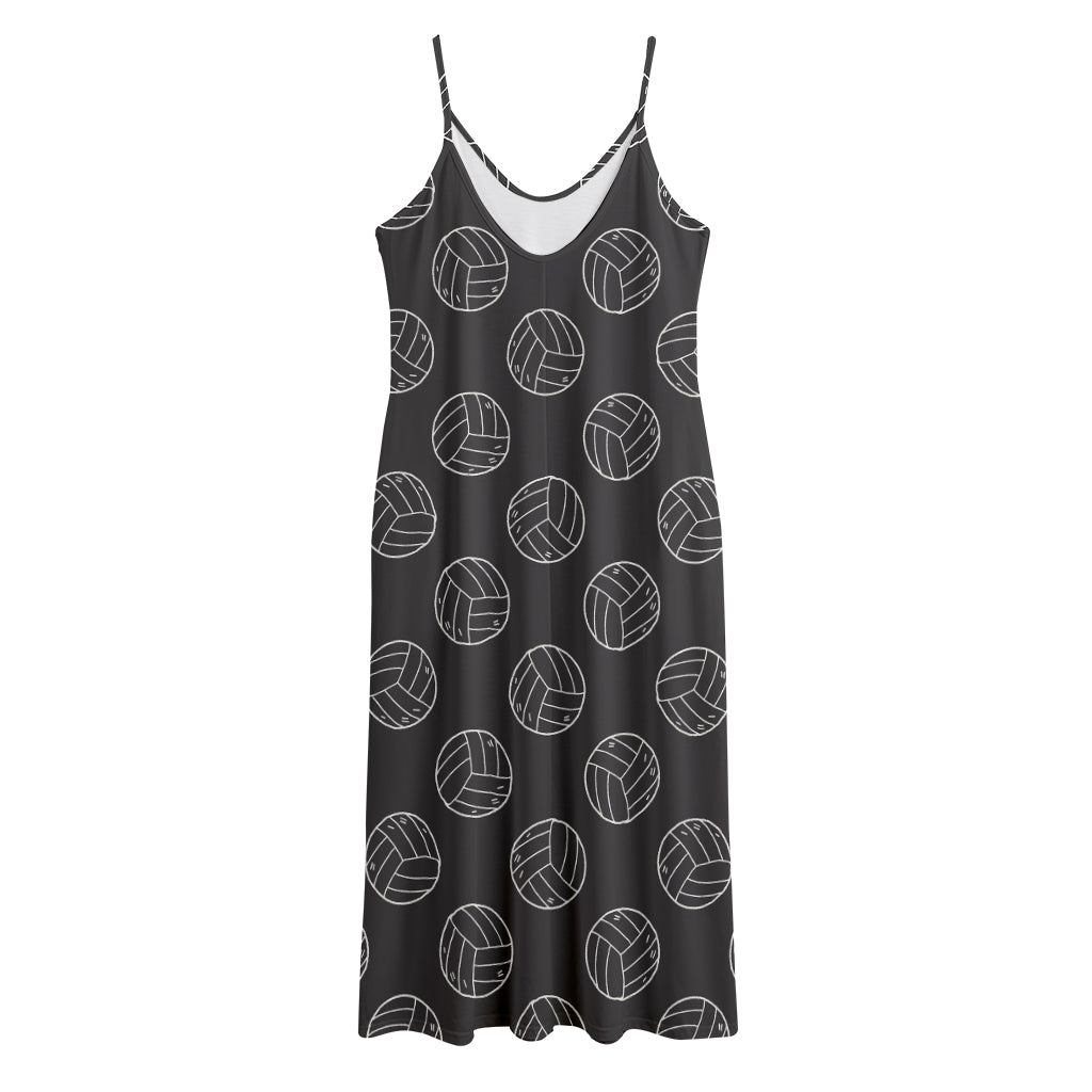 Black And White Volleyball Pattern Print Jersey Midi Cami Dress