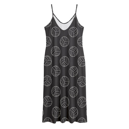 Black And White Volleyball Pattern Print Jersey Midi Cami Dress