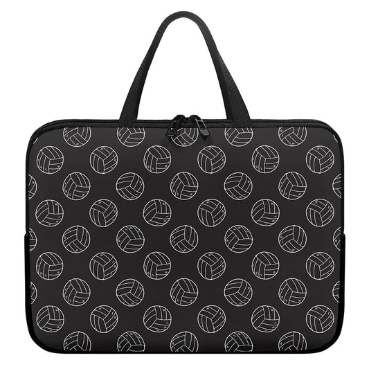 Black And White Volleyball Pattern Print Laptop Sleeve With Handle