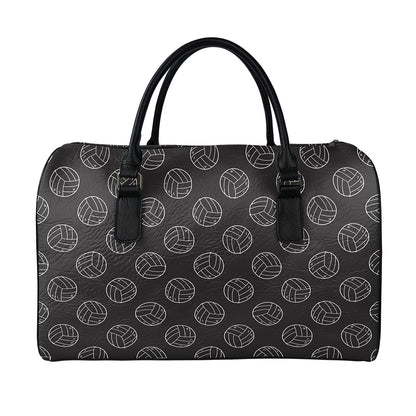Black And White Volleyball Pattern Print Leather Duffle Bag