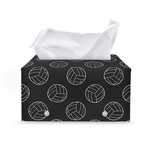 Black And White Volleyball Pattern Print Leather Tissue Box Cover