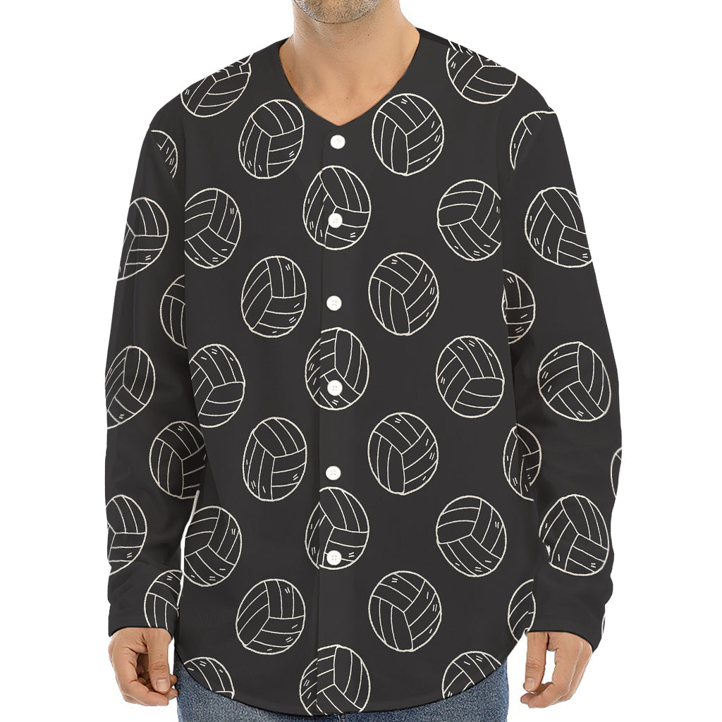 Black And White Volleyball Pattern Print Long Sleeve Baseball Jersey