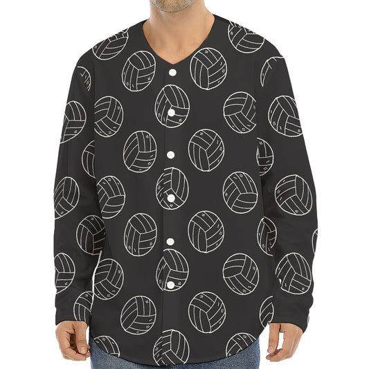Black And White Volleyball Pattern Print Long Sleeve Baseball Jersey