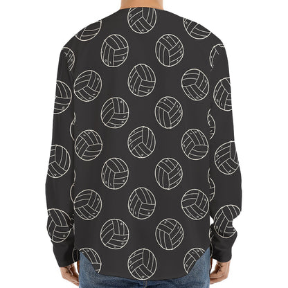 Black And White Volleyball Pattern Print Long Sleeve Baseball Jersey