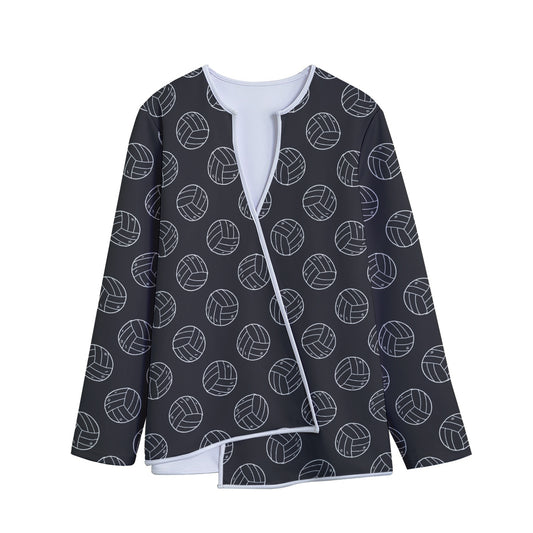 Black And White Volleyball Pattern Print Long Sleeve Short Coat