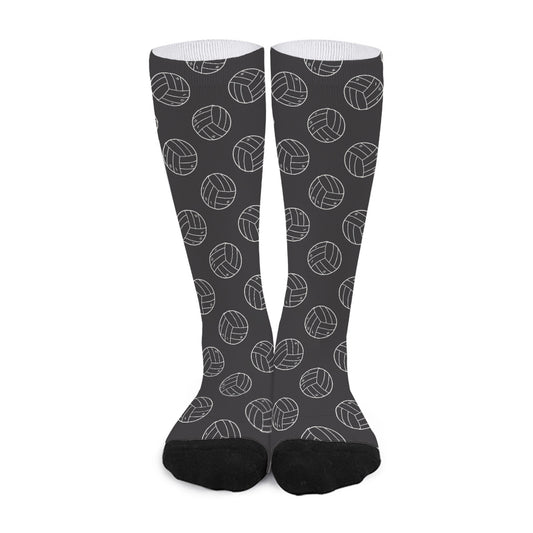 Black And White Volleyball Pattern Print Long Socks
