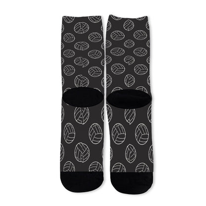 Black And White Volleyball Pattern Print Long Socks