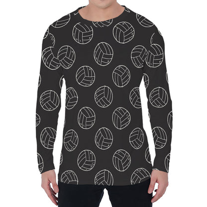 Black And White Volleyball Pattern Print Men's Long Sleeve T-Shirt
