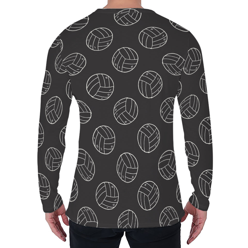 Black And White Volleyball Pattern Print Men's Long Sleeve T-Shirt