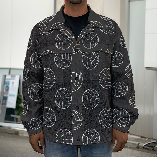 Black And White Volleyball Pattern Print Men's Shirt Jacket