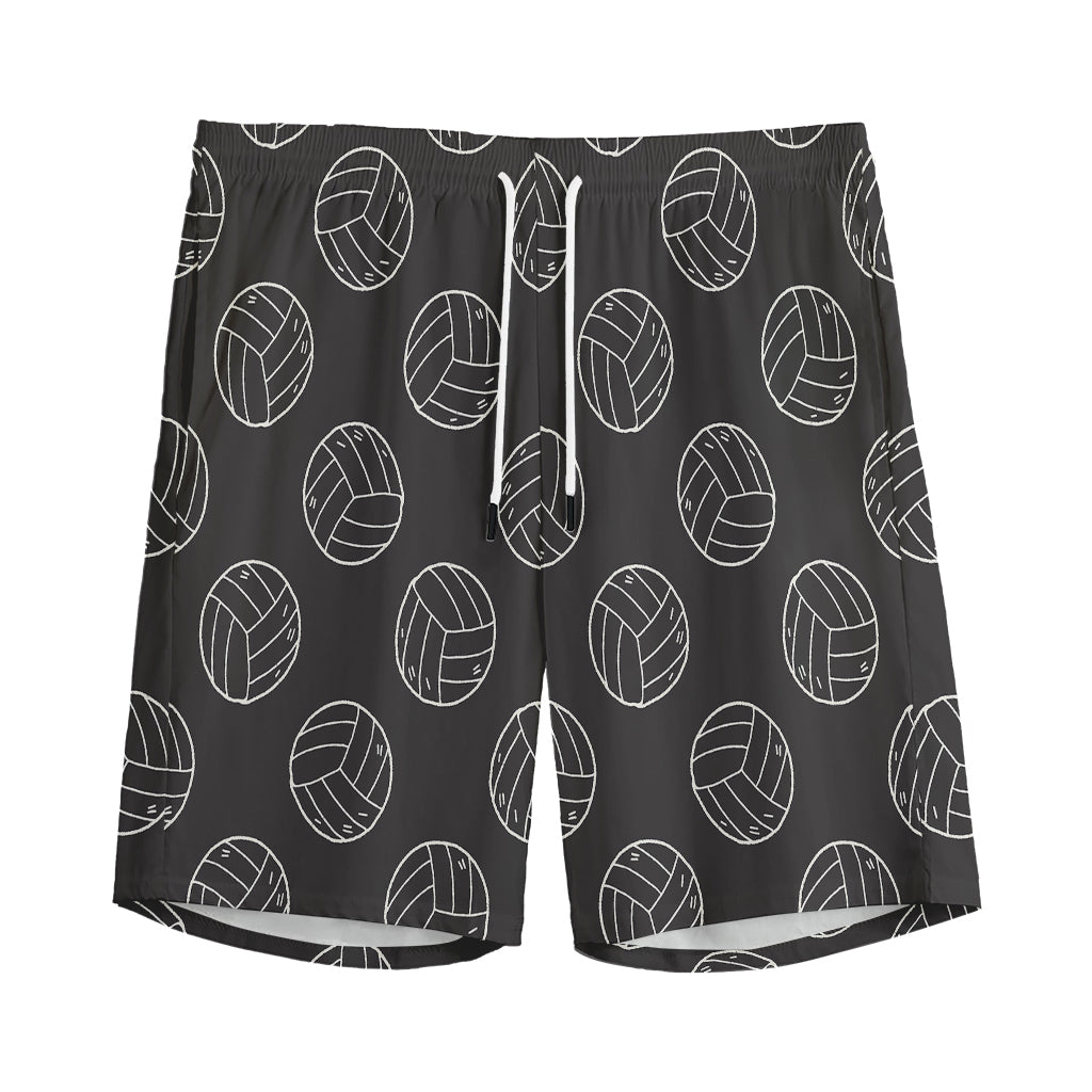Black And White Volleyball Pattern Print Men's Sports Shorts