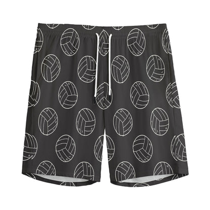 Black And White Volleyball Pattern Print Men's Sports Shorts