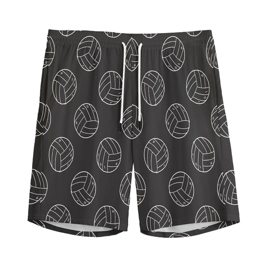 Black And White Volleyball Pattern Print Men's Sports Shorts