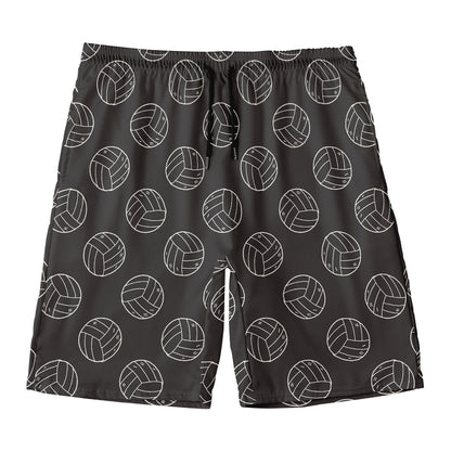 Black And White Volleyball Pattern Print Men's Swim Trunks