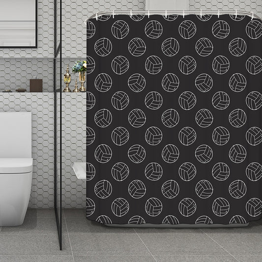 Black And White Volleyball Pattern Print Polyester Shower Curtain