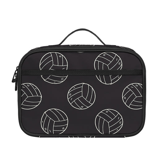 Black And White Volleyball Pattern Print Portable Lunch Bag