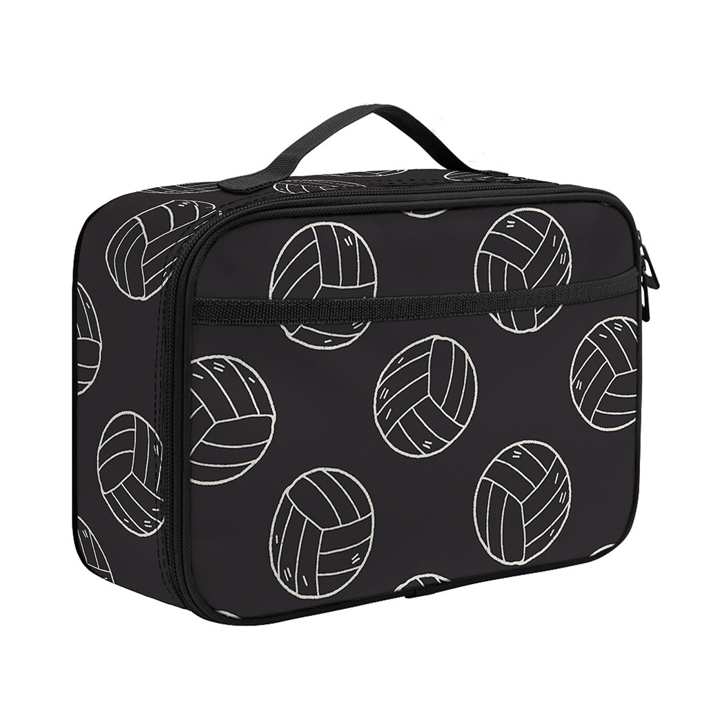 Black And White Volleyball Pattern Print Portable Lunch Bag