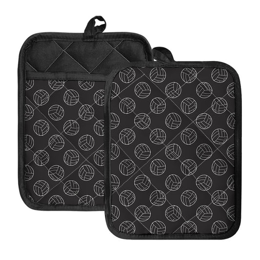 Black And White Volleyball Pattern Print Pot Holders With Pocket