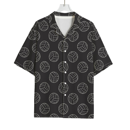 Black And White Volleyball Pattern Print Rayon Hawaiian Shirt