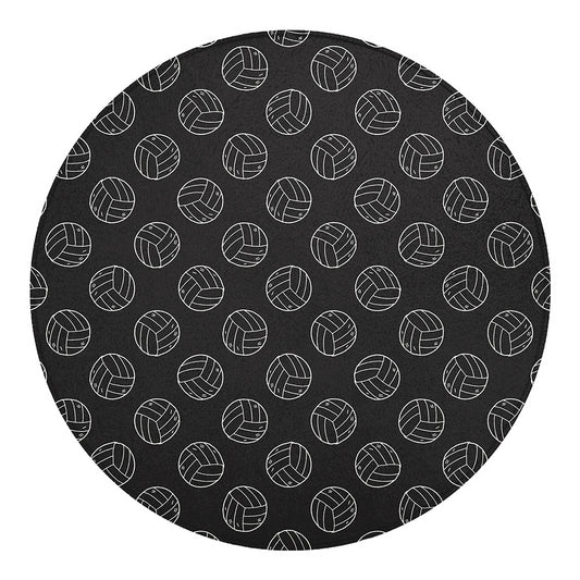 Black And White Volleyball Pattern Print Round Blanket