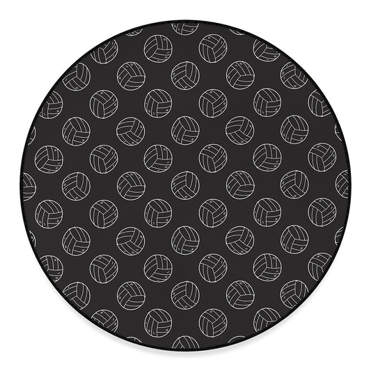 Black And White Volleyball Pattern Print Round Floor Mat