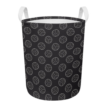 Black And White Volleyball Pattern Print Round Laundry Basket